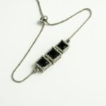 Silver And Black Cubic Zirconia Trio Squar Adjustable Braclet