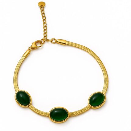 Anti tarnish gold plated  green stones chain braclet