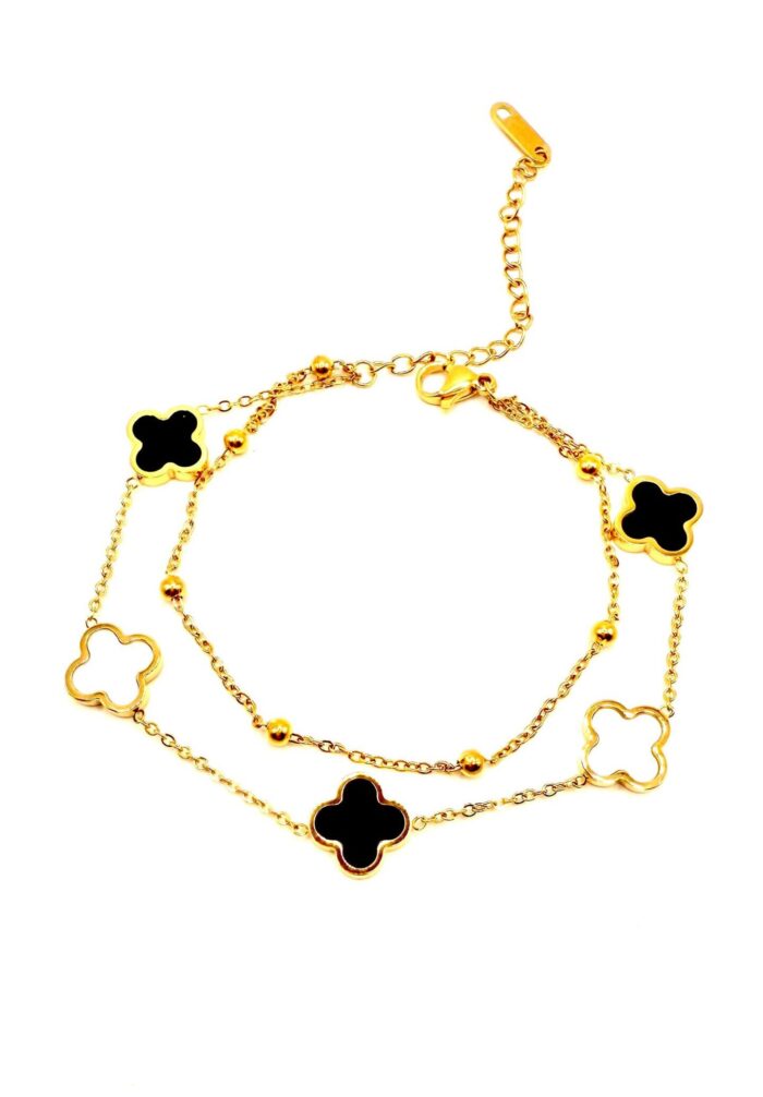 Anti tarnish gold plated black and white flower chain braclet - Image 1