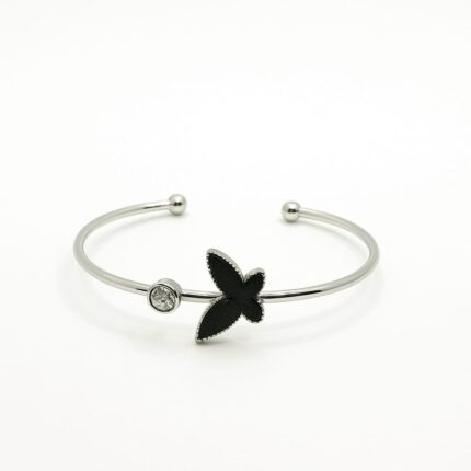 Silver stainless steel butterfly  open hand cuff