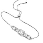 Silver Cubic Zirconia Connected Square Adjustable Braclet