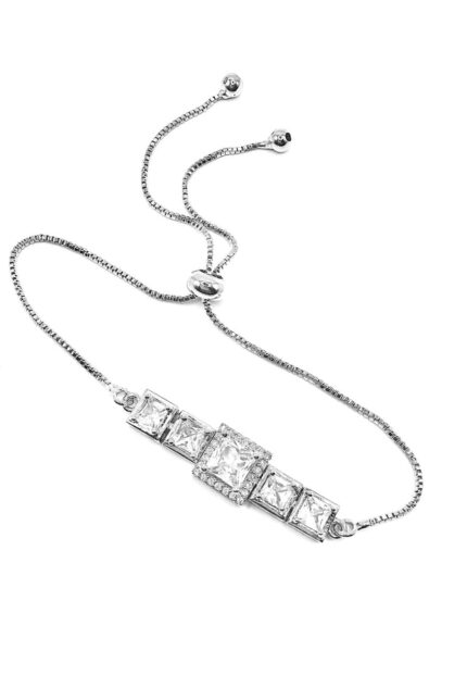 Silver cubic Zarconia connected Squar Adjustable braclet