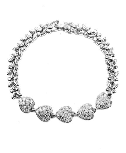 Silver cubic Zarconia Diamante Heart braclet