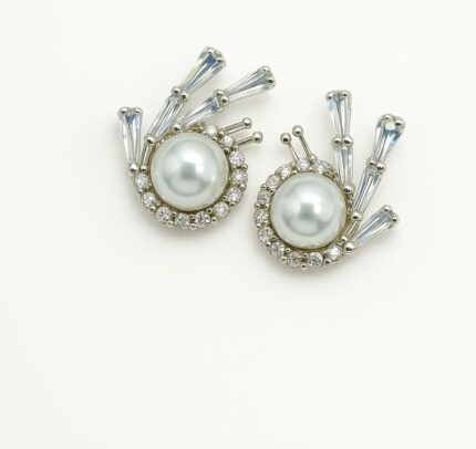 Stering Silver Cubic zircona Pearl Statement studs
