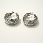 Silver Anti Tarnish Sterling Silver Ribbed Huggie Earrings