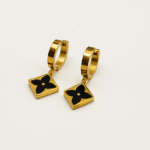 Anti tarnish stainless steel black and gold Star Huggie Earrings