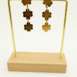 Anti Tarnish Stainless Steel Black and Gold Trio Flower Drop Earrings