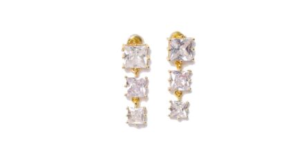 Gold Cubic zircona 1/4 carat  trio drop earrings