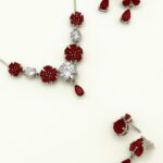 Silver Cubic Zirconia Flower Necklace and Stud Earings