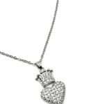 Sterling Silver Cubic Zirconia Diamante Crown Heart Necklace