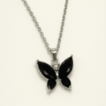 Sterling Silver Cubic Zirconia Black Butterfly Necklace