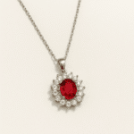 Sterling Silver Cubic Zirconia Diamante Red Necklace
