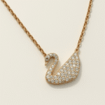 Sterling Silver Cubic Zirconia Diamante Golden Swan Necklace
