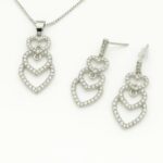 Silver Cubic Zirconia Trio Heart Statement Necklace and Stud Earrings