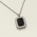 Sterling Silver Cubic Zirconia Diamante Black Squar Necklace