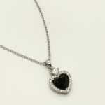 Sterling Silver Cubic Zirconia Diamante Black Heart Necklace