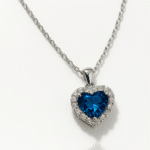 Sterling Silver Cubic Zirconia Diamante Blue Heart Necklace