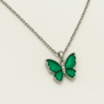 Sterling Silver Cubic Zirconia Green Crystal Butterfly Necklace