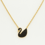 Anti Tarnish Stainless Steel Black and Gold Swan Necklace