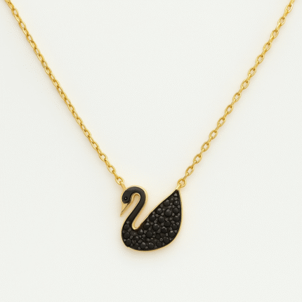 Anti tarnish stainless steel Black and gold swan Necklace