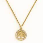 Anti Tarnish Stainless Steel Zircon Diamante Tree Necklace