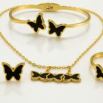 Anti Tarnish Stainless Steel Butterfly Waterproof Necklace Studs Ring and Braclet Set