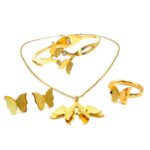 Anti Tarnish Stainless Steel Butterfly Water proof Necklace Stud Ring and Braclet Set