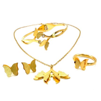 Anti tarnish stainless steel butterfly Water proof necklace stud rings and braclet set