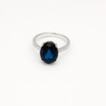Silver Cubic Zirconia Oval Royal Blue Cocktail Ring (mixed cut)
