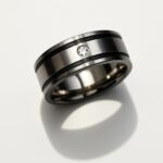 Stainless Steel Black and Silver Diamante Band Ring