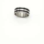 Stainless Steel Black and Silver Band Ring