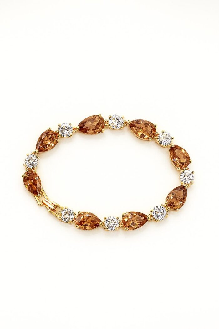 Golden Ember Pear Cut & Round Cut Cubic Zirconia Bracelet in Gold Finish - Image 1