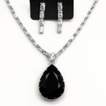 Silver Noir–Pear Drop Stone Tennis Set with Earrings