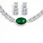 Emerald Spark – Silver Squar Stone Tennis Choker Set with Earrings