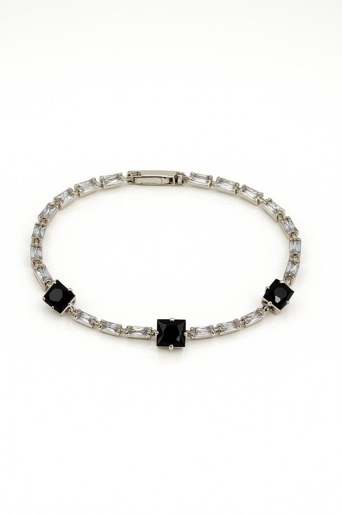 Noir Majesty Princess & Baguette-Cut Black Stone Tennis Bracelet - Image 1