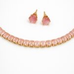 RoseDusk – Golden Pink Tennis Choker Set with Earrings