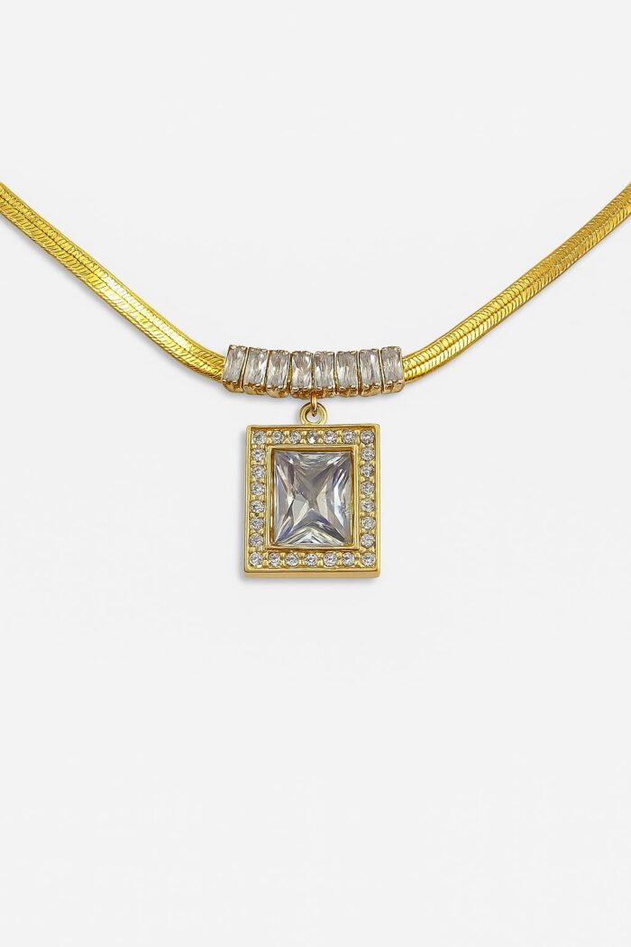 Regal Frame – Anti-Tarnish Stainless Steel Pendant Set with Princess-Cut Stone - Image 1