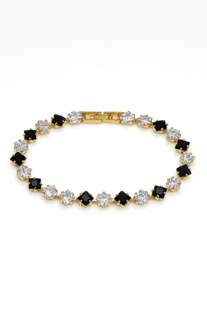 Golden Eclipse – Black & White Cubic Zirconia Tennis Bracelet - Image 1