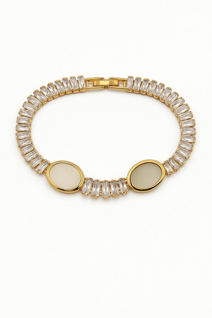 Lunar Veil – Gold Tapered Baguette-Cut Tennis Bracelet - Image 1