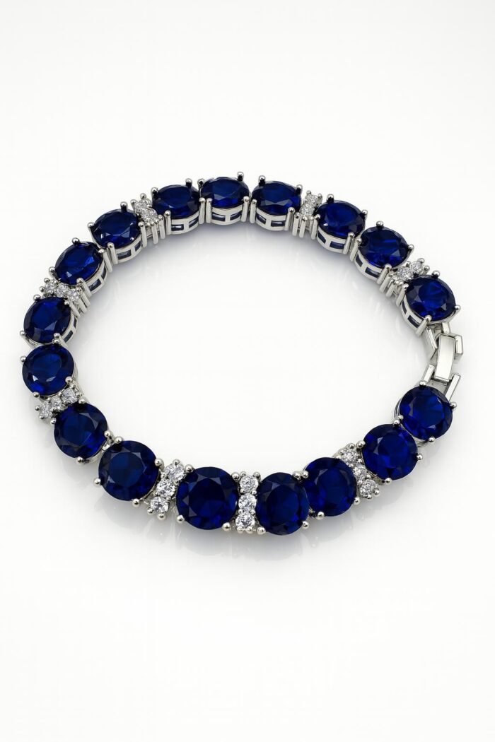 Royal Azure – Silver Round-Cut Cubic Zirconia Bracelet - Image 1
