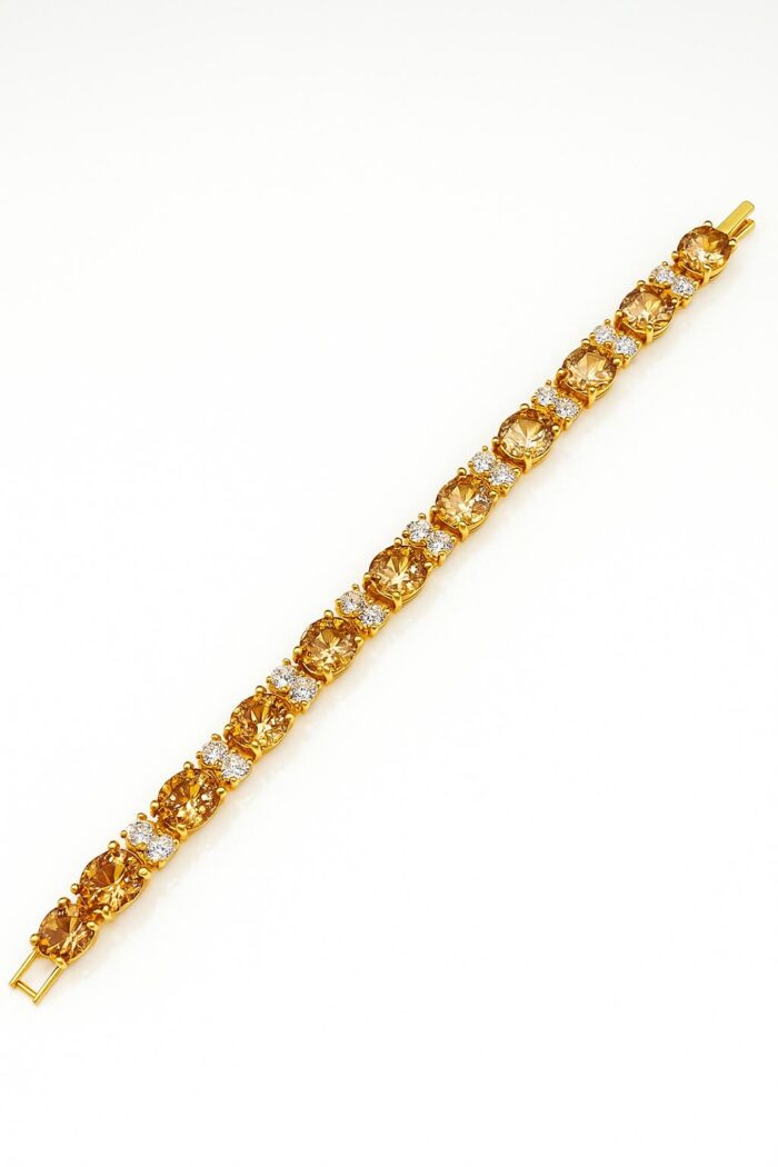 Golden Luxe – Champagne Round-Cut Cubic Zirconia Bracelet - Image 1