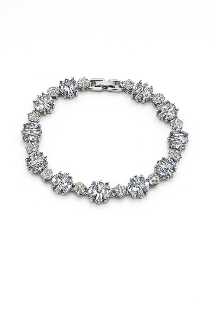 Frosted Bloom – Silver Marquise-Cut Cubic Zirconia Bracelet - Image 1