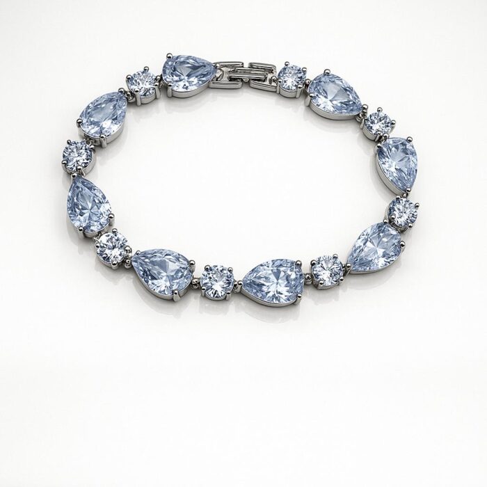 Ice Bloom – Silver Pear-Cut & Round-Cut Light Blue Cubic Zirconia Bracelet - Image 1