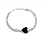 Midnight Heart Heart-Cut Black Stone & Pave Cubic Zarconia Braclet