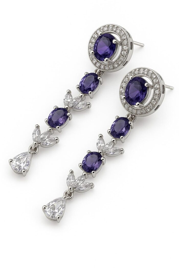 Royal Amethyst Elegance Set with Statement Dangle Earrings - Image 2