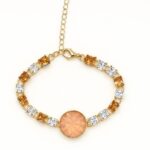 Sunset Blaze Peach Round Cut & Amber Princess Cut Cubic Zirconia Bracelet