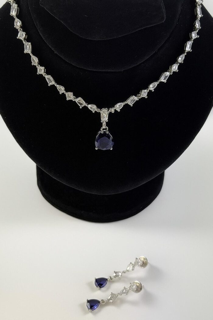 Midnight Sapphire Grace Set with Elegant Long Dangle Earrings - Image 1