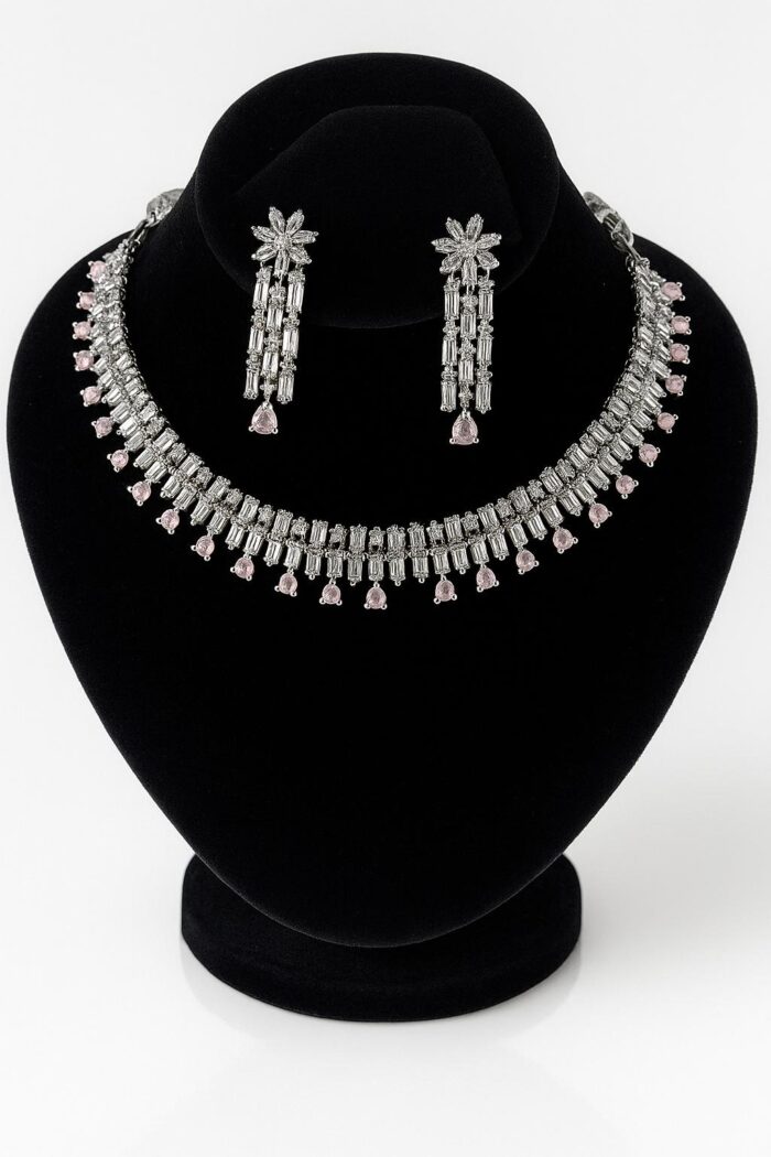Rose Zirconia Cascade Set with Grand Tassel Earrings - Image 1