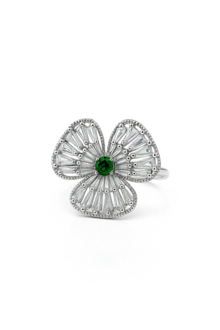 Emerald Cubic Zirconia Cocktail Ring – Blossom Radiance - Image 1