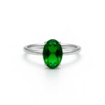 Green Emerald Solitaire Ring – Oval Cut Stone in Minimalist Prong Setting